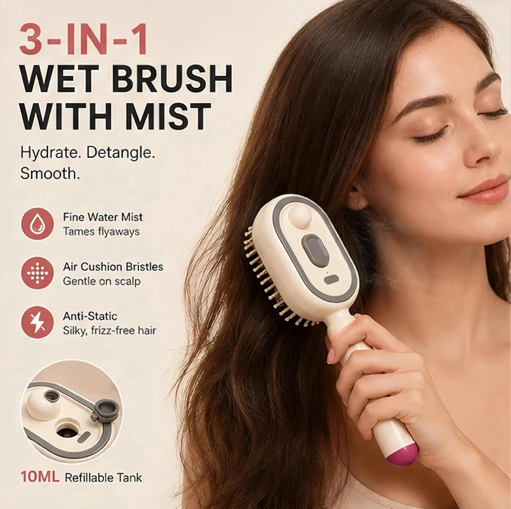 Electric Spray Air Cushion Massage Comb, Upgrade Air Cushion Brush with Self-Cleaning, Anti-Tangle, for Frizzy Hair & Scalp Care