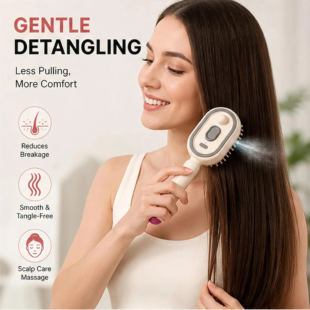 Electric Spray Air Cushion Massage Comb, Upgrade Air Cushion Brush with Self-Cleaning, Anti-Tangle, for Frizzy Hair & Scalp Care