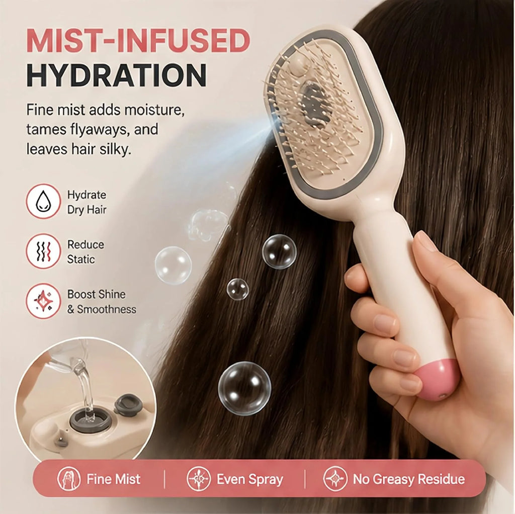 Electric Spray Air Cushion Massage Comb, Upgrade Air Cushion Brush with Self-Cleaning, Anti-Tangle, for Frizzy Hair & Scalp Care