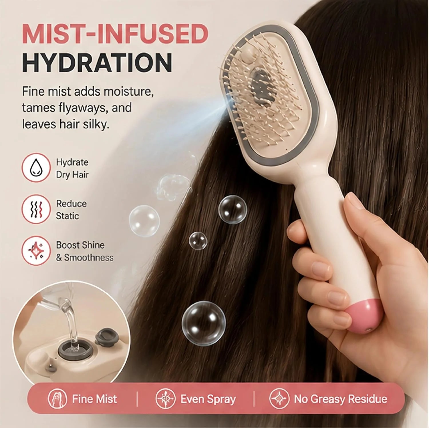 Electric Spray Air Cushion Massage Comb, Upgrade Air Cushion Brush with Self-Cleaning, Anti-Tangle, for Frizzy Hair & Scalp Care