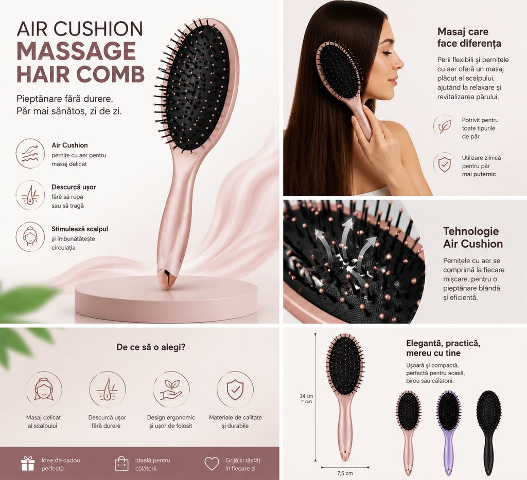 Air Cushion Massage Hair Comb - product infographic