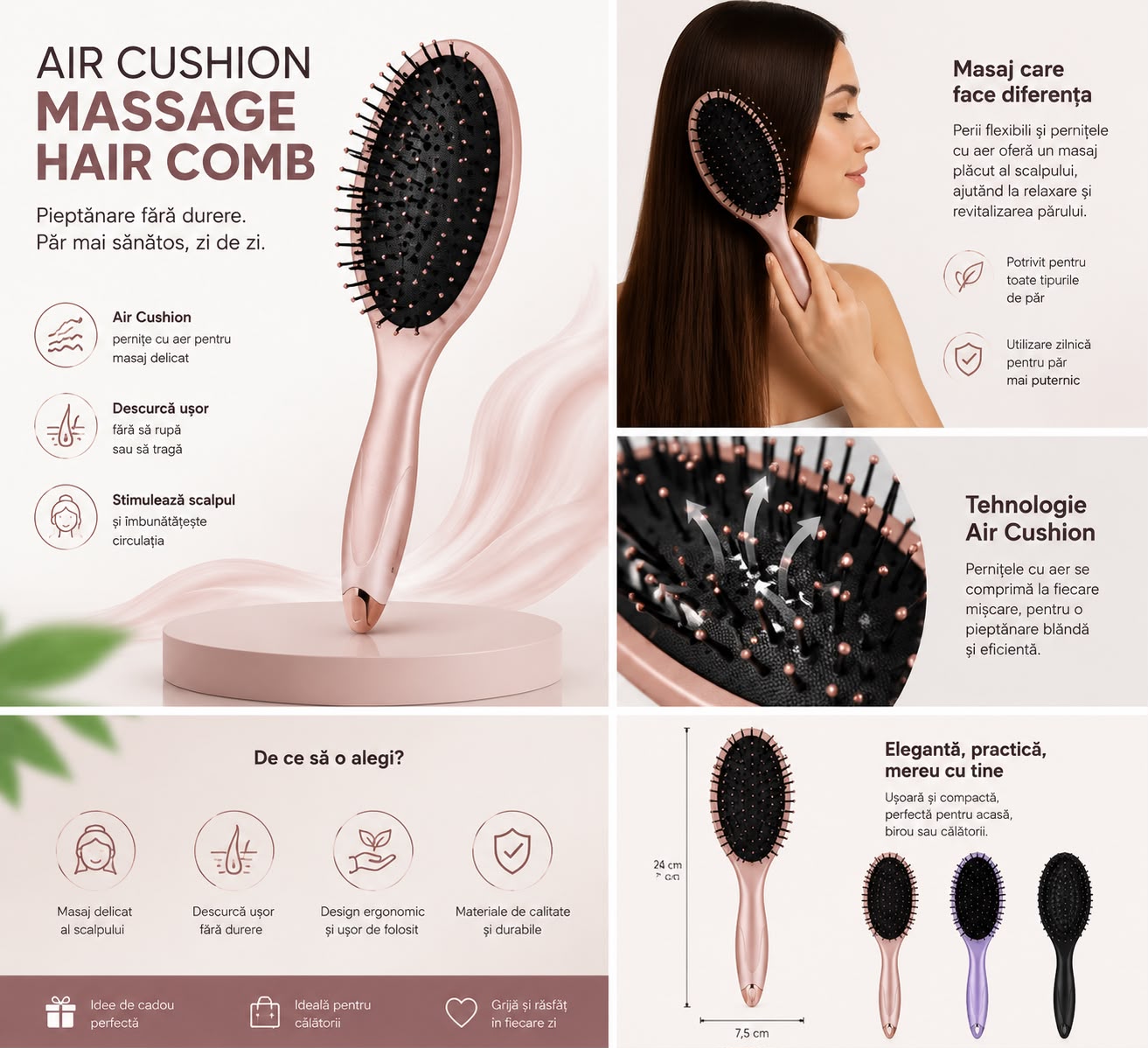 Air Cushion Massage Hair Comb - product infographic